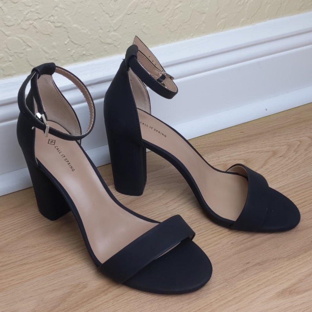 NEW Call it Spring, Black Chunky Ankle Strap Heels
